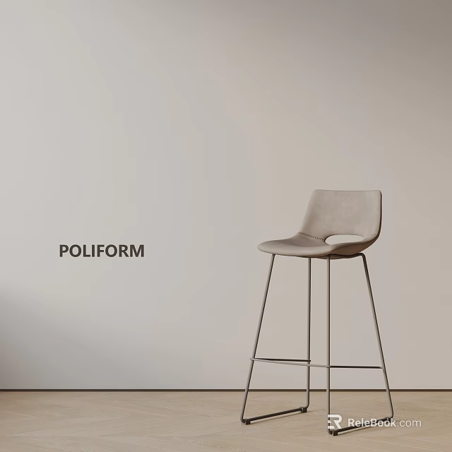 POLIFORM Modern Light Colored Bar Stool With Sleek Metal Frame Design 3d model