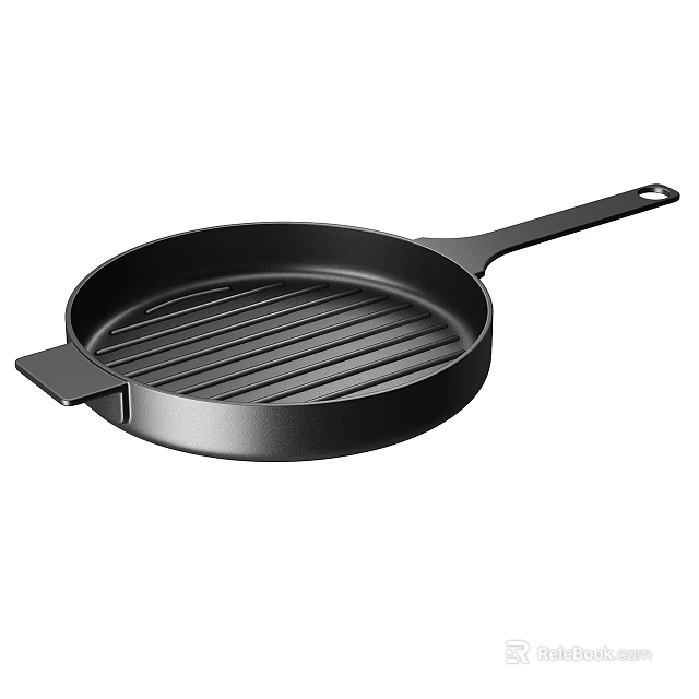Black Grill Pan With Striped Surface And Long Handle For Kitchen Cooking 3d model 