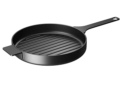 Black Grill Pan With Striped Surface And Long Handle For Kitchen Cooking 3d model