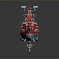 Red Naval Water Transport Vessel With Detailed Deck Equipment And Metallic Design