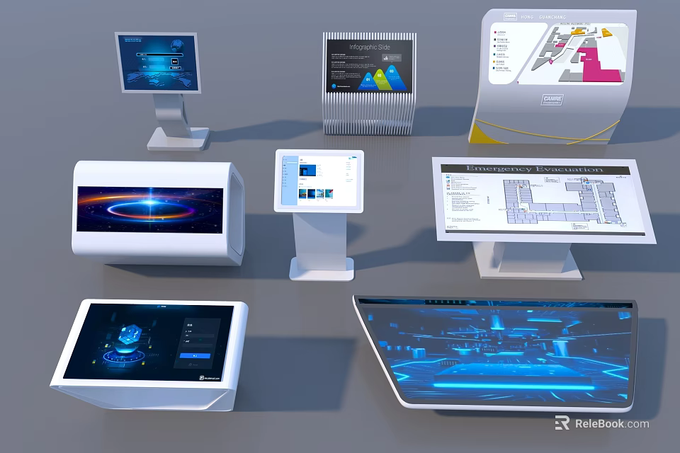 Public Facilities Equipped With Modern Interactive Information Screens And Digital Kiosks 3d model 