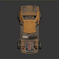 Orange Modified Off-Road Car With Rugged Design Exposed Engine Parts Open Doors And Large Tires
