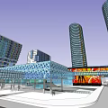 Modern Commercial Complex With Tall Glass Towers And Open Plaza Design