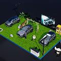 Outdoor Vehicle Display Event With Multiple Cars On Grass And Decorative Lights