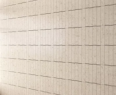 Beige Tile Wall With Long Strip Tiles Neatly Arranged And Gray Grout 3d model