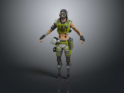 Detailed Game And Movie Character In Green Tactical Gear With Mask And Mechanical Design 3d model