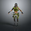 Detailed Game And Movie Character In Green Tactical Gear With Mask And Mechanical Design