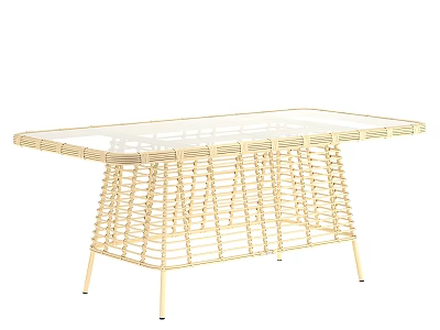 Modern Rattan Dining Table with Glass Top and Woven Metal Frame Design 3d model