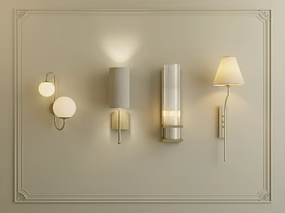 Modern Wall Sconces In Different Design Styles With Glass And Fabric Shades For Interior Decor 3d model