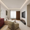 Modern Living and Dining Room Interior With Beige Sofa Coffee Table Artwork and Plants