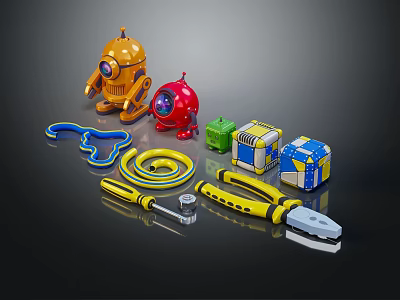 Colorful Toy Robots Play Tools And Building Blocks Set For Kids Fun 3d model