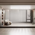 Modern Minimalist Living Room Interior Design With White Sofa Vertical Striped Partition And Green Plant