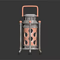 Decorative Metal Lantern With Copper Silver Handle Glass Panels And Stand Base