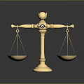 Golden Balance Scale With Classical Top Ornament And Balanced Decorative Design