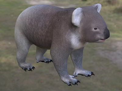 Gray Reptile With White Ear Patches Standing On Green Grass Field 3d model