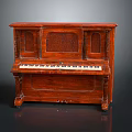 Vintage Mahogany Wooden Piano With Ornate Carved Design And White Keys