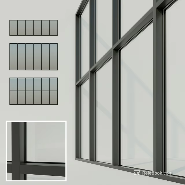 Modern Black Frame Casement Windows For Architectural Exterior With Large Glass Panels 3d model 