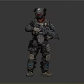 Sci Fi Armored Warrior Character In Combat Gear With Rifle And Helmet