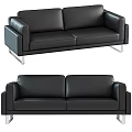 Modern Black Leather Three Seater Sofa With Metal Legs Design