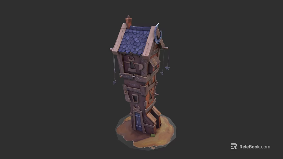 Garden Landscape Featuring Multi Story Wooden Tower With Blue Roof Tiles And Hanging Decorations 3d model 