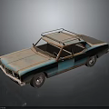 Vintage Rusty Turquoise Car With Roof Rack And Worn Exterior On Dark Reflective Surface