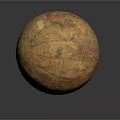 Tan Colored Decorative Globe With Detailed Map Patterns And Metal Dot
