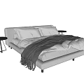 Modern Double Bed With White Pillows Soft Bedding And Dark Throw Blanket 3d model