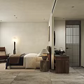 Modern Hotel Room Interior Design With Comfortable Bed Wooden Nightstand And Cozy Armchair