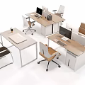 Modern Office Desk and Chair Sets with Wooden Tops Metal Frames and Office Supplies