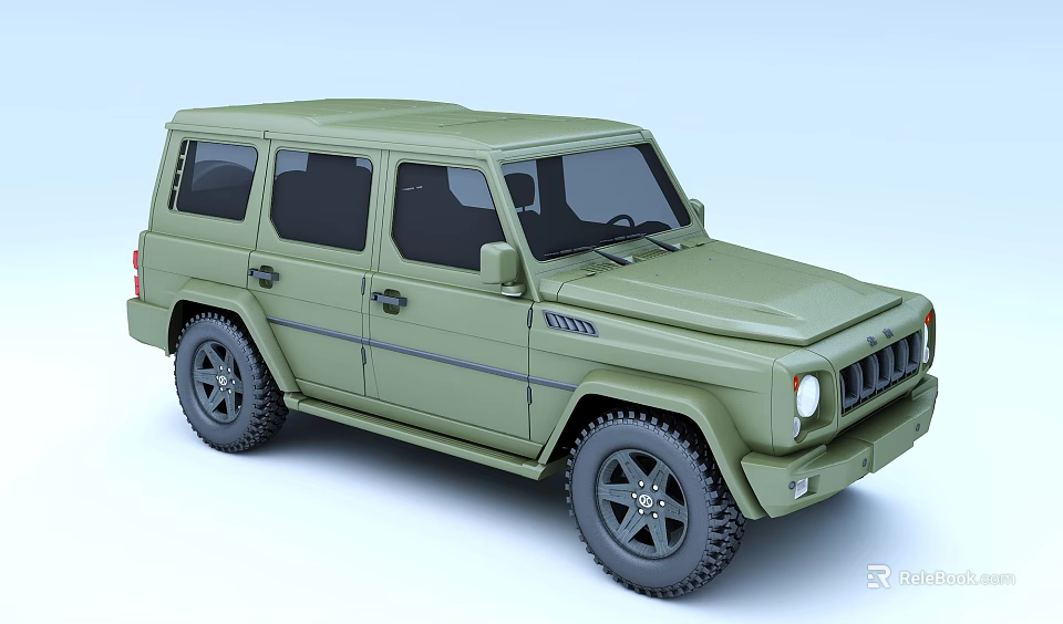 Green Four Door Off Road Car With Rugged Design And Black Tires 3d model 