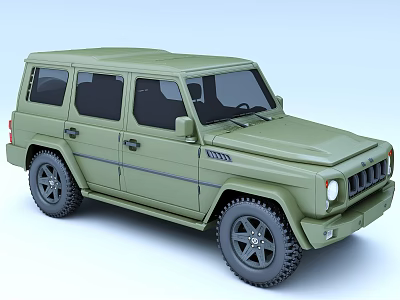 Green Four Door Off Road Car With Rugged Design And Black Tires 3d model