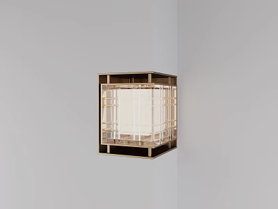 Modern Square Wall Light With Brass Metal Frame And Transparent Shade On Gray Corner Wall 3d model