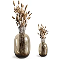 Stylish Transparent Glass Vases With Brown Dried Flowers For Home Decor