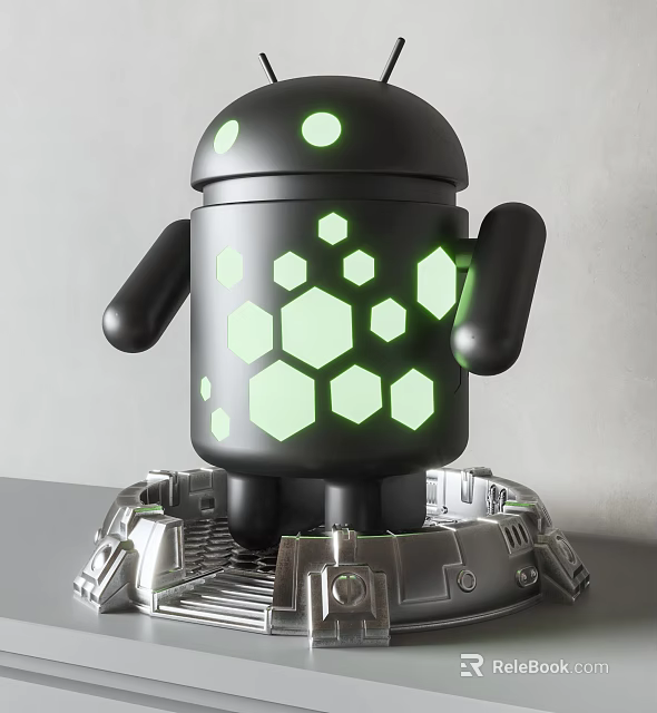 Robot Shaped Decorative Light With Black Body Green Hexagon Glow And Silver Metal Base 3d model 