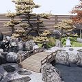 New Chinese Courtyard Dry Landscape Courtyard Garden rockery waterscape stone landscape tree maple tea table tea table and chair 3d model