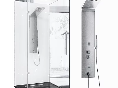 Modern Bathroom Suite With Glass Partition Shower Panel And Control Knobs 3d model