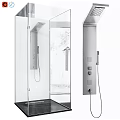 Modern Bathroom Suite With Glass Partition Shower Panel And Control Knobs 3d model