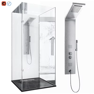Modern Bathroom Suite With Glass Partition Shower Panel And Control Knobs 3d model