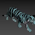 Blue and Black Striped Tiger Walking on Gradient Purple to Pink Background
