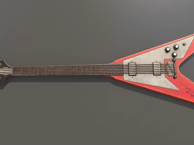 Triangle Shaped Red And Silver Electric Guitar Musical Instrument With Knobs And Strings 3d model