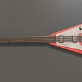 Triangle Shaped Red And Silver Electric Guitar Musical Instrument With Knobs And Strings