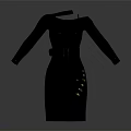 Black Leather Long Sleeve Dress With Belted Waist Side Slit And Button Details