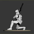 Game Movie Character White Armor Soldier Holding Rifle In Standing Pose On Round Base