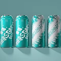 Snow Beer Green Aluminum Cans Arranged In Row On Light Blue Background