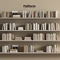 Neatly Arranged Books on Multiple Layered Bookshelves with Beige Wall Background