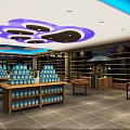 Colorful Modern Store Interior With Shelves Display Products And Decorative Ceiling