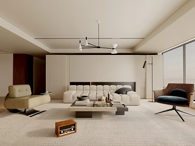 Modern Living Room Interior With Sofa Armchair Coffee Table Rug And Pendant Light 3d model