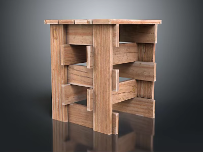 Wooden Interlocking Shelf Structure Featuring Open Storage Compartments And Decorative Design 3d model