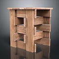 Wooden Interlocking Shelf Structure Featuring Open Storage Compartments And Decorative Design 3d model