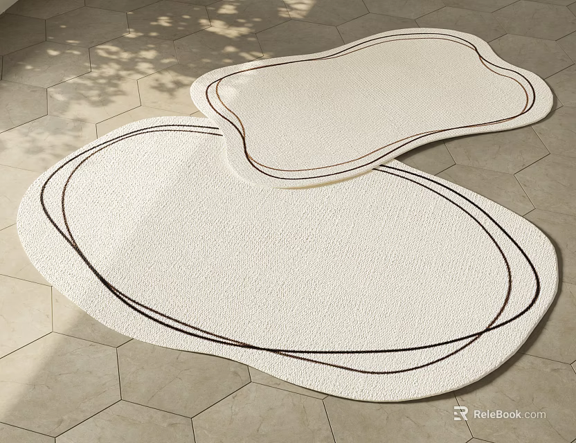 Cream Colored Shaped Rugs With Dark Border For Tile Floor Home Decor 3d model 